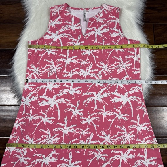 Lulu B Lulu-B Women's Size Medium Pink White Palm Tree Sleeveless Shift Dress - Picture 4 of 8